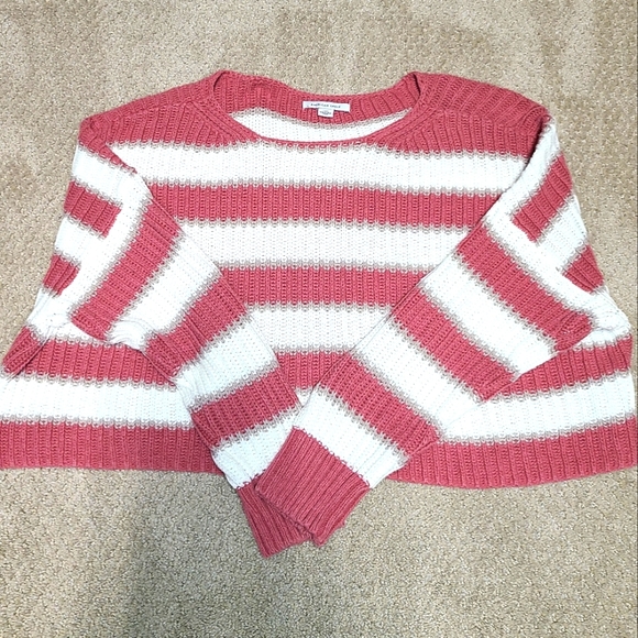 American Eagle Cropped Striped Knit Sweater Pink, White & Tan Large - Picture 4 of 8
